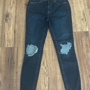 Free People Jeans Womens 28R Dark Wash Skinny High Rise Distressed Knee Adult